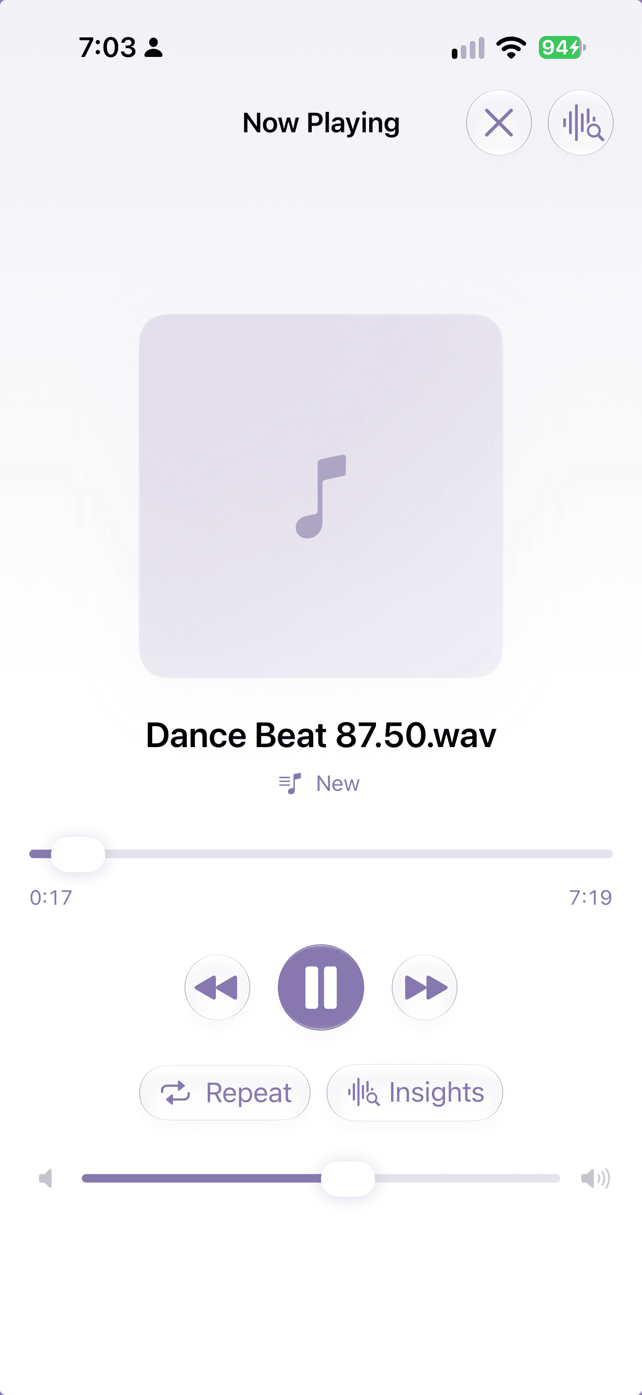 Feather Player's Now Playing screen